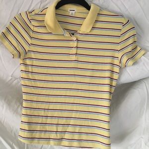 Stripped collared yellow short sleeve shirt